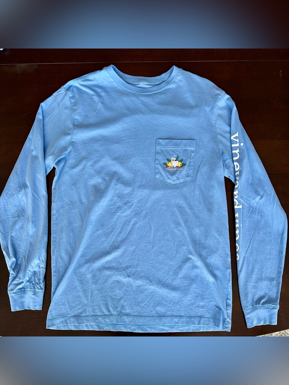 Vineyard Vines Light Blue Long-Sleeve Pocket Tee with Sleeve Logo